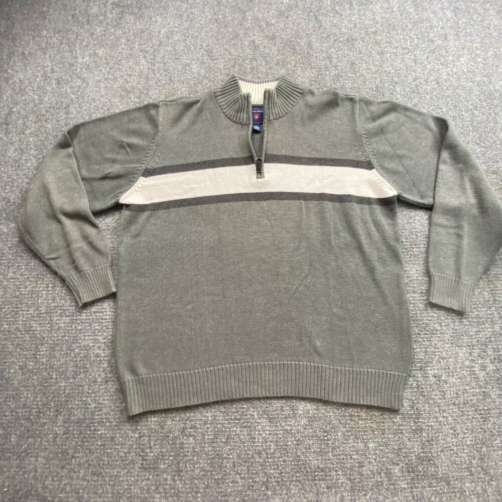 Saddlebred Sweater Men's XL Gray‎ Striped 1/4 Zip Preppy Golf Ivy Classic Office